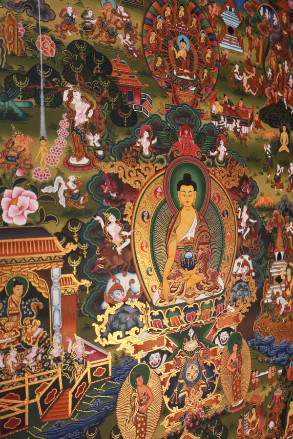 Thangka représentant la vie de Bouddha