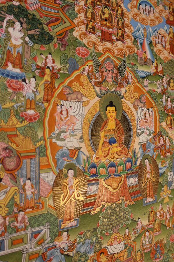 Thangka représentant la vie de Bouddha