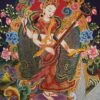 Thangka représentant Sarasvati, la divinité de la connaissance et la maîtresse des arts