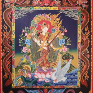 Thangka représentant Sarasvati, la divinité de la connaissance et la maîtresse des arts